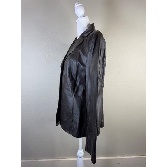 East 5th Womens Medium Genuine Leather Brown Blazer Jacket Lined Button-Up - Picture 3 of 10